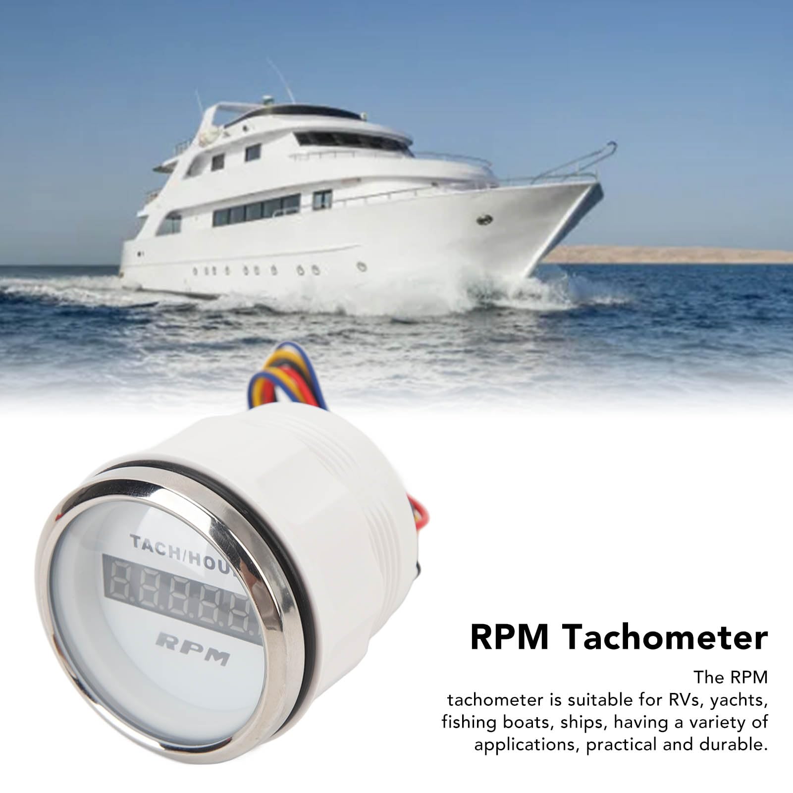 2 Digital Tachometeraccurate Digital Display Rv Yacht Fishing Boat Tachometer Dc 9 to 32v Clear Visual Readoutgreat for Land and Water Access (White Dial Silver Bezel)