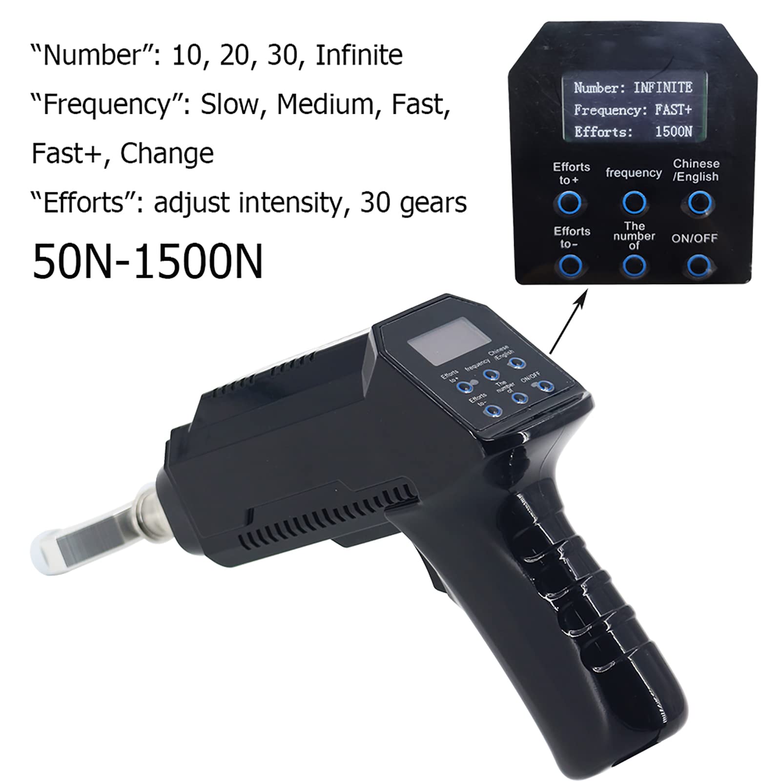 Masajeador eléctrico de columna, pistola de corrección de columna portátil con 8 cabezales de masaje, fuerza ajustable 50-1500N, herramienta profesional de relajación corporal de masaje quiropráctic