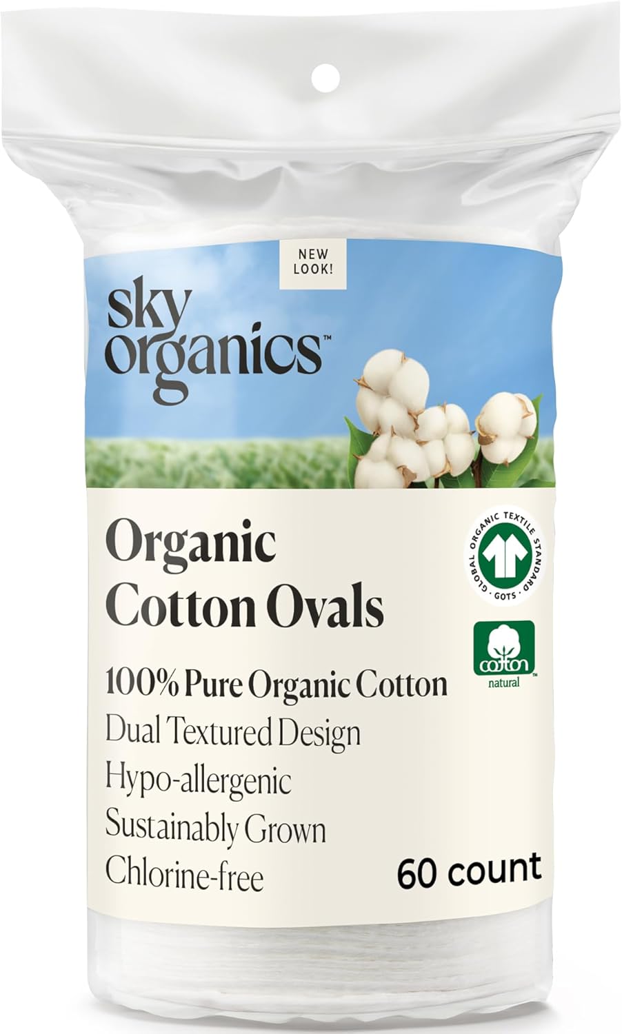 Sky Organics Organic Premium Cotton Large Pads for Makeup Removal, Cleansing, Toner Application, 100% Pure Organic Cotton with GOTS Certified, Dual Textured Design, 240 Count