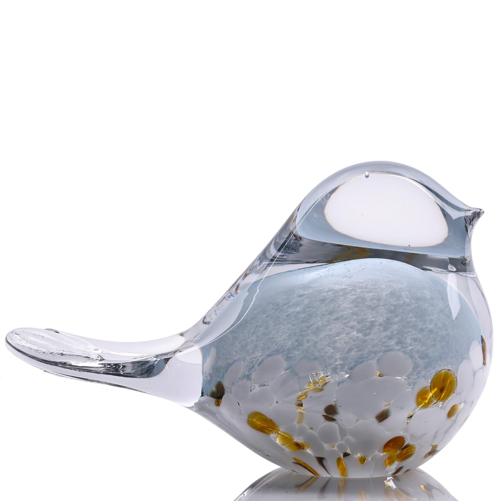 DOVDOV Hand Blown Glass Bird Statue Home Decor, Small Blue Glass Art Bird Sculpture for Office Desktop on Dresser entryway Decorative Ornament and Paperweight.