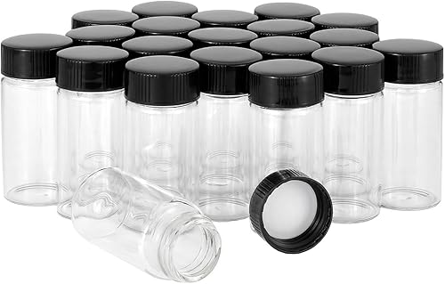 Kesell Paquete de 20 viales de vidrio con tapas, frascos pequeños para aceite esencial y muestras, botellas con tapa de rosca de 0.7 fl oz con