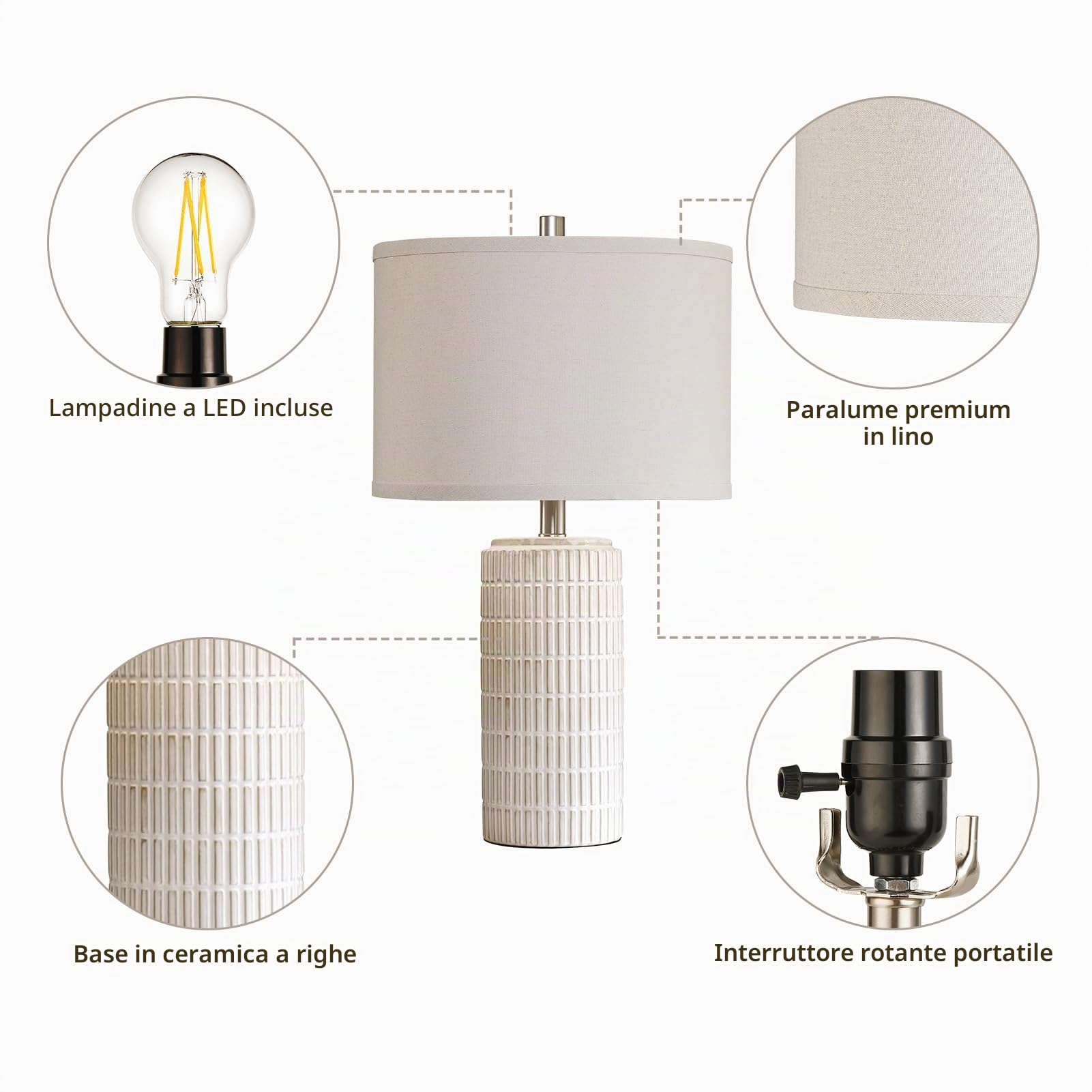 AIEAMPDO Set di 2 lampade da tavolo in ceramica moderna per soggiorno camera da letto, comodino casa colonica beige bianco lampada da scrivania per comodino ingresso, 2 lampadine LED incluse