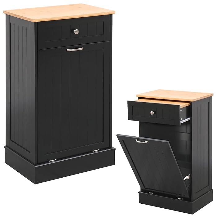 Buy EROMMY Tilt Out Trash Wooden Kitchen Trash Can Free Standing Waste Bin, Recycling
