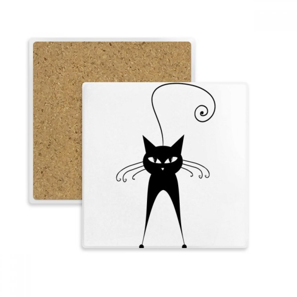 Coaster chat noir en pierre absorbante dessous de verre carré multicolor pour tasse