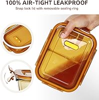 Vista 3 de DAS TRUST Paquete de 5 recipientes de almacenamiento de alimentos ámbar de 36 onzas, 2 compartimentos, recipientes de vidrio para preparación