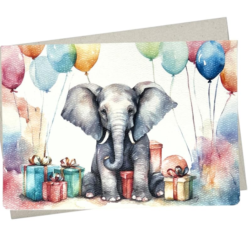 Elefanten-Geburtstagskarte – Premium Aquarell-Karte, 12,7 X 17,8 Cm, Für Safari-Party & Babyshower