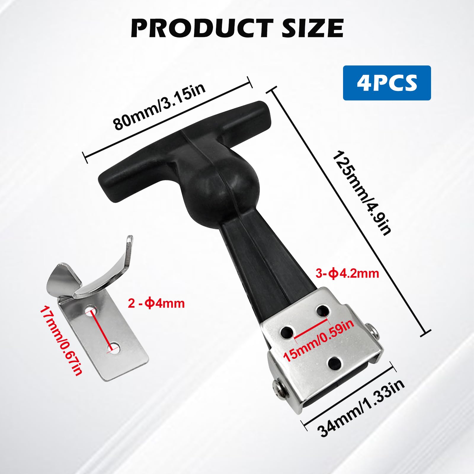 4 Pezzi Chiusure Per Cofano In Gomma In Acciaio Inox, T Handle Hasp Gomma Flessibile Draw Fermi, Fibbie In Con Chiusura Flessibile Per Camion Per Cassetta Degli Attrezzi, Motore, Cofano(Nero)