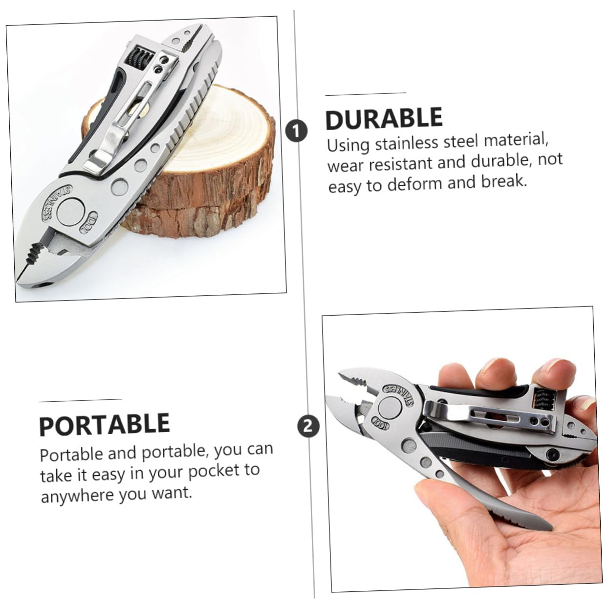 Operitacx Pince Multifonction en Acier Inoxydable Argentée Portable, 2 Pièces, Outil D'extérieur Polyvalent pour Chasse et Pêche, Clés Multi-usages Pratiques