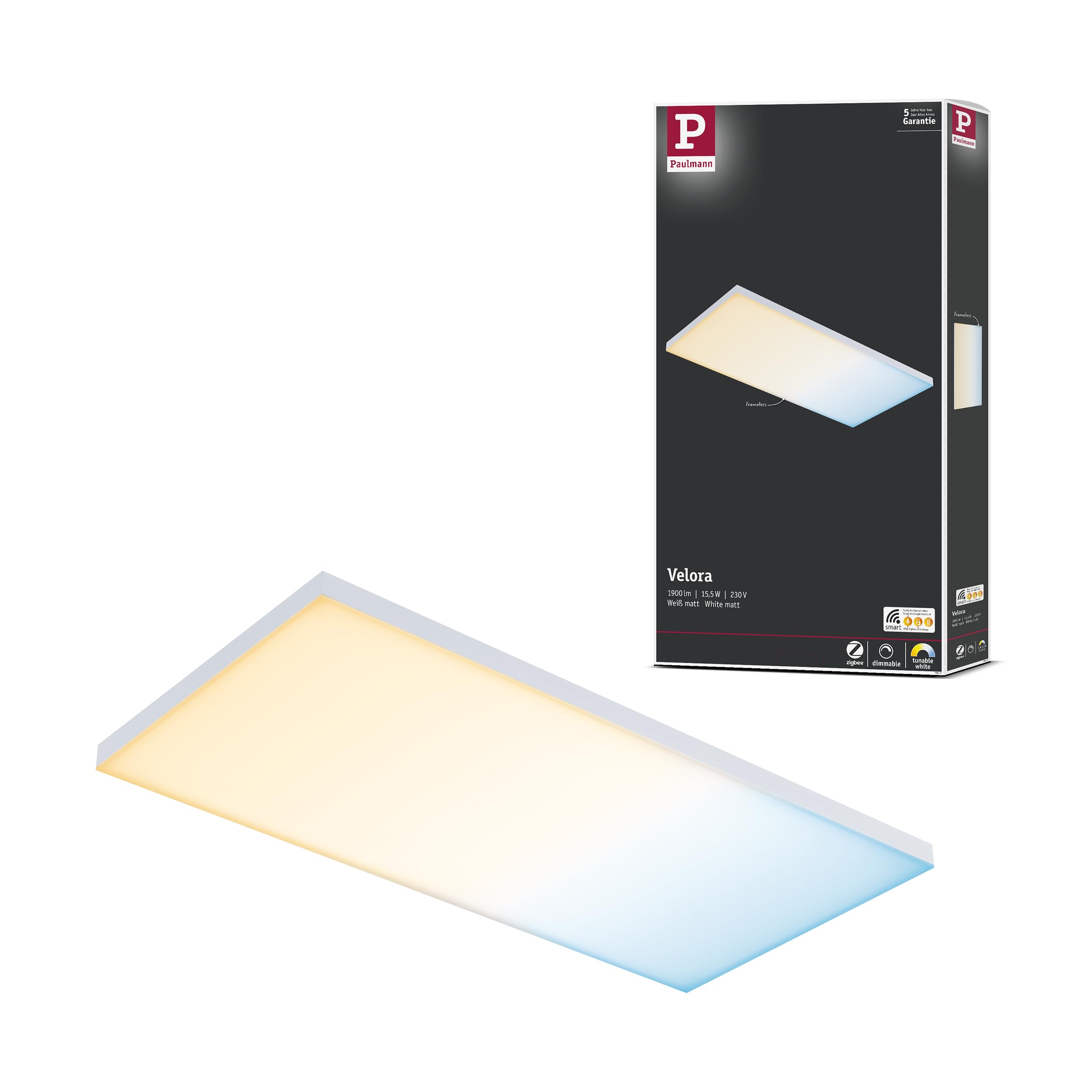 Paulmann 79827 Velora LED Panel Rectangular incl. 1x15.5 watt Ceiling lamp White matt Light Panel Metal Ceiling Light 2700 K