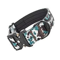TSPRO Premium Collare per Cani, Regolabile Collare Tattico con Patch e una Robusta Fibbia Metallica a Sblocco Rapido, per Cani di Taglia Media a Grande (Camo Cyan M)