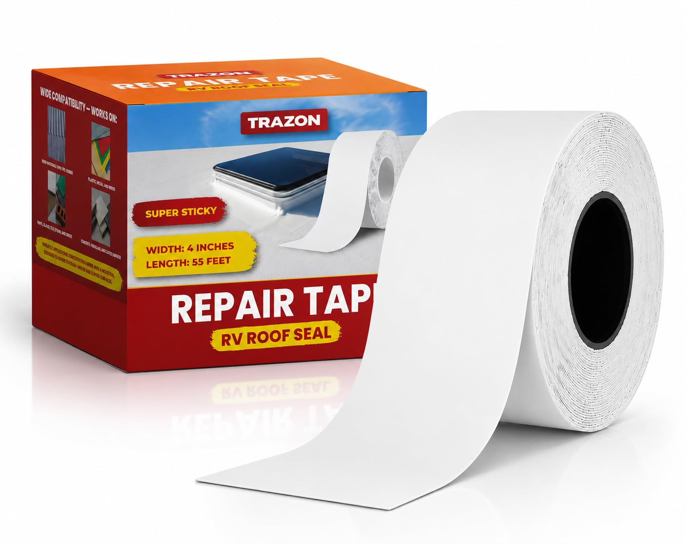 Trazon Ruban d'étanchéité pour toit de véhicule récréatif – 10,2 cm x 15,6 m – Mastic butyle de qualité professionnelle pour camping-cars, camping-cars, remorques – Imperméable, résistant aux UV