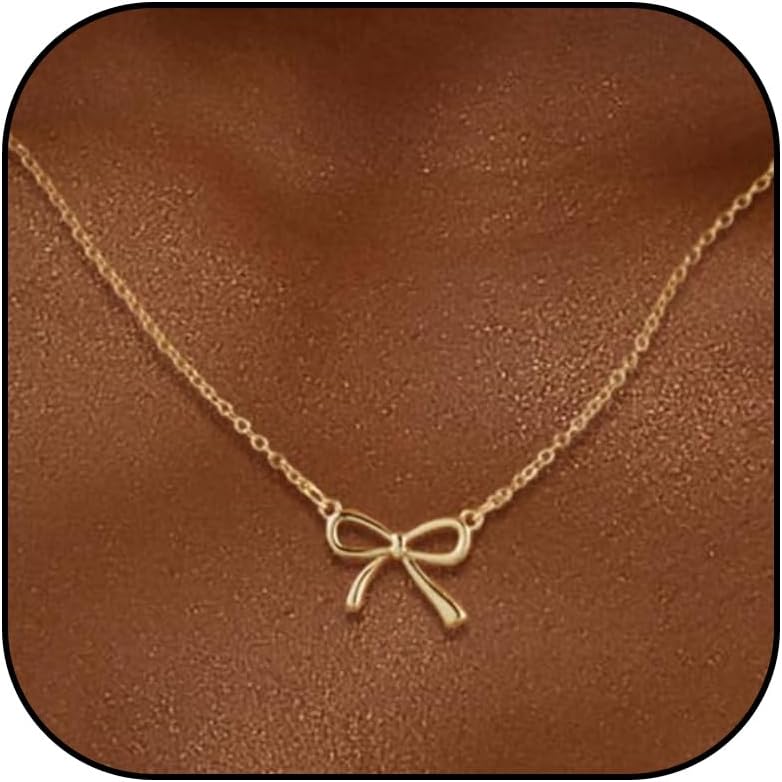 Bow Necklace Gold Bow Jewelry Ribbon Bow Necklace Gold Bow Pendant