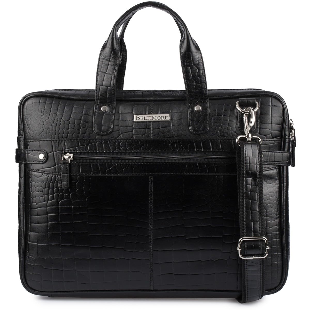 Aktentasche aus Leder Kroko für Laptop 15" 6 schwarz A4