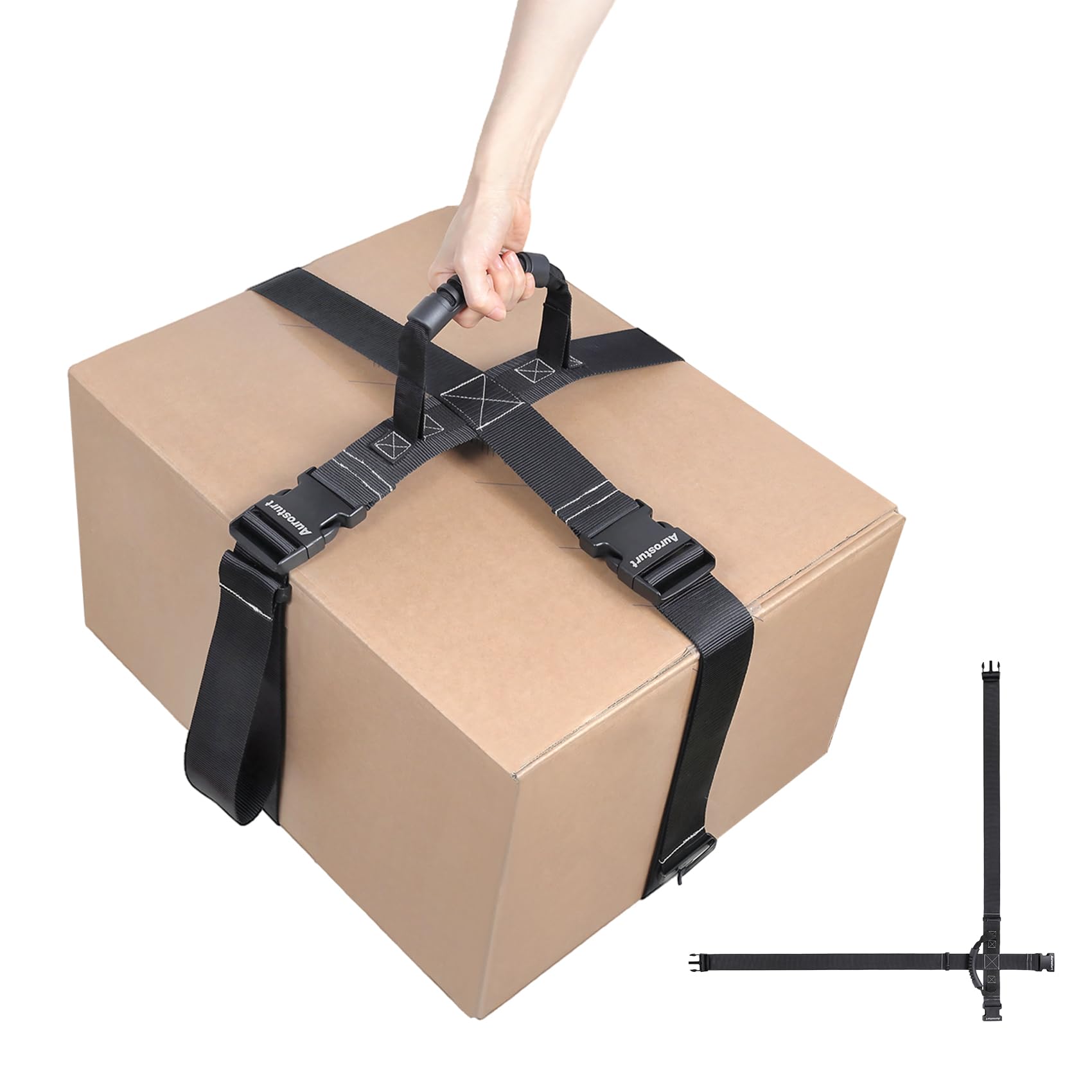 Aurosturt Box Carrying Strap with Handle Adjustable Straps for Battery Box Handheld Belt Carry Straps for Safely Moving and Lifting Heavy Boxes (Black, 74.8 Inch)