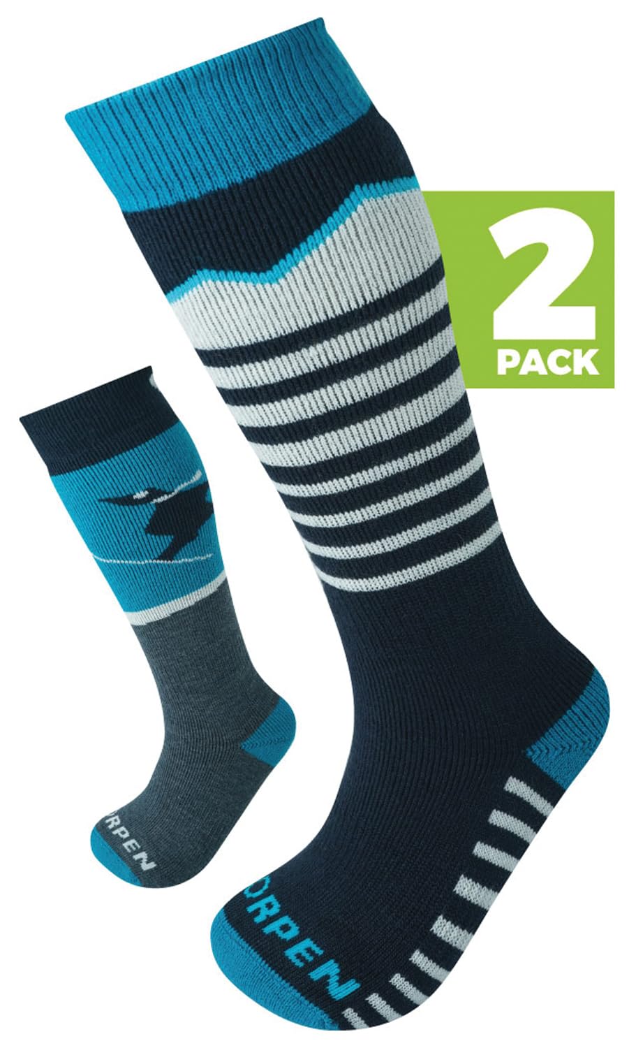 Lorpen Calcetines ecológicos de esquí T1 Merino para niños, ideales para esquí, ecológicos y sostenibles, ultra gruesos, totalmente acolchados, paquete de 2