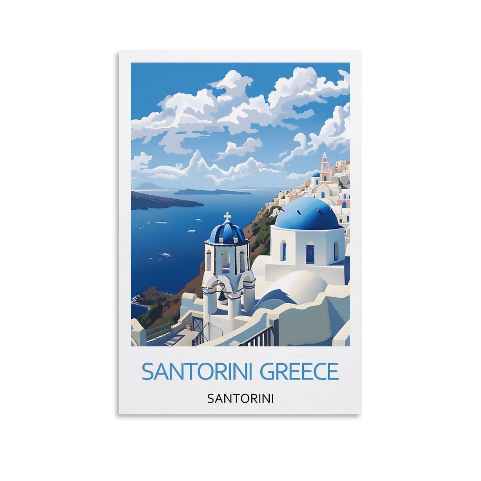 YJNENG Canvas Art Picture Santorini Greece Islands Wall Decor Art Painting Posters Modern Family Decorative Poster 08x12inch(20x30cm)