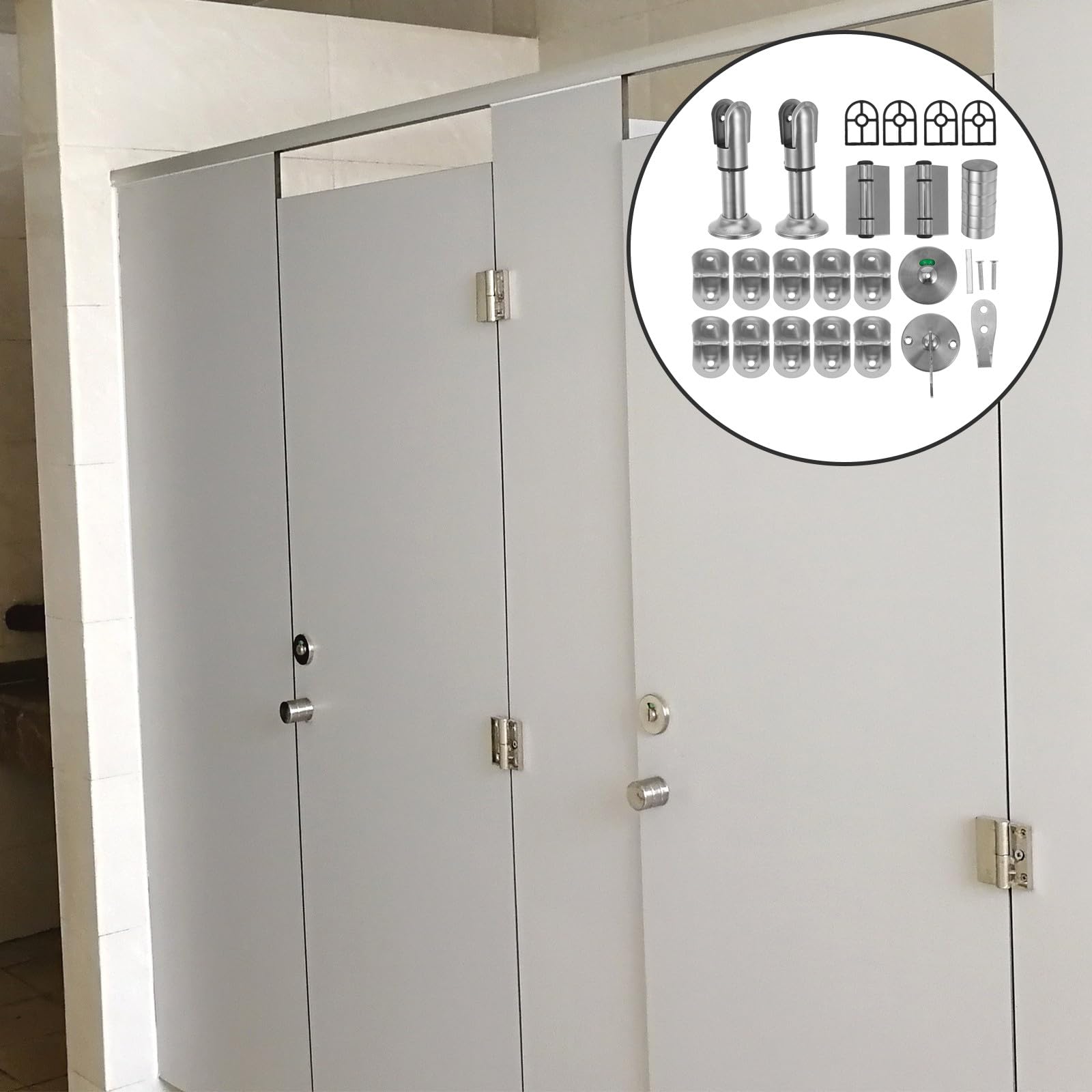 COLLBATH Kit Complet Cloison de Toilettes Acier Inoxydable Accessoires Robustes pour Séparation Sanitaire Support pour Toilettes Publiques
