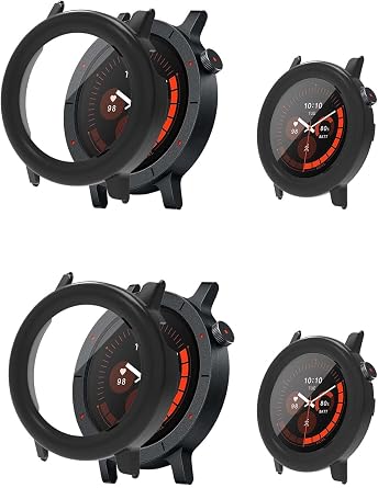 NOUKAJU 2pack Case for CMF Watch 3 Pro, Protective Cover SmartWatch,Built-in 9H Tempered Glass Film, Hard PC,Easy to Install,Screen Protector for Nothing CMF Watch 3 ProBlack+Black
