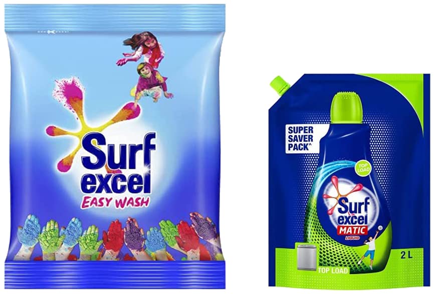 Surf Excel Easy Wash Detergent Powder, 5 Kg & Matic Top Load Liquid Detergent 2 L Refill, Designed For Tough Stain Removal on Laundry in Washing Machines - Super Saver Offer Pack