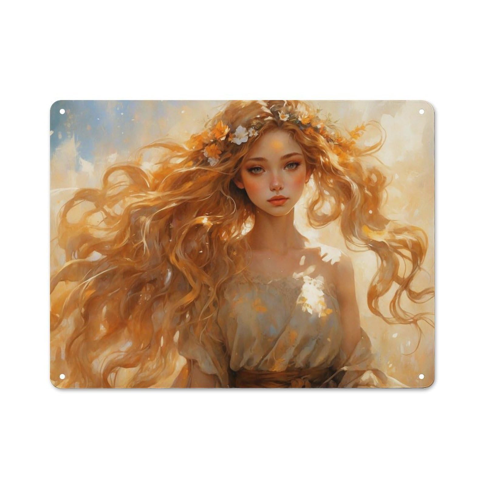 Junmoney Style-20-2-1-1 Metal Wall Sign With Golden Midsummer Design 30X40cm, Loft Style Studio Wall Art For Flat, Bar, Studio Or Gallery Wall