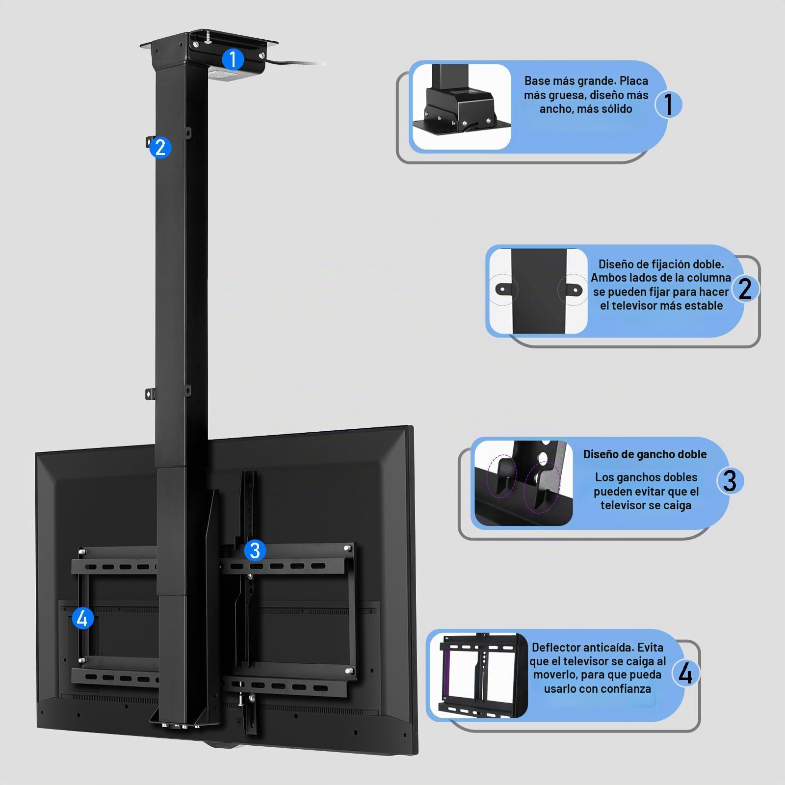 Soporte de Techo motorizado para TV para Pantalla de 32 a 70 Pulgadas, Soporte TV Techo motorizado con Control Remoto inalámbrico y Control Remoto con Memoria, Soporta 60 kg (Lift 90-220)