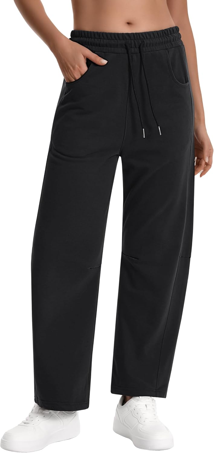 Auriviz Womens Barrel Sweatpants Drawstring High Waisted Wide Leg Pants Baggy Casual Workout Sweat Pants Pockets 28‘’ Inseam - Image 2