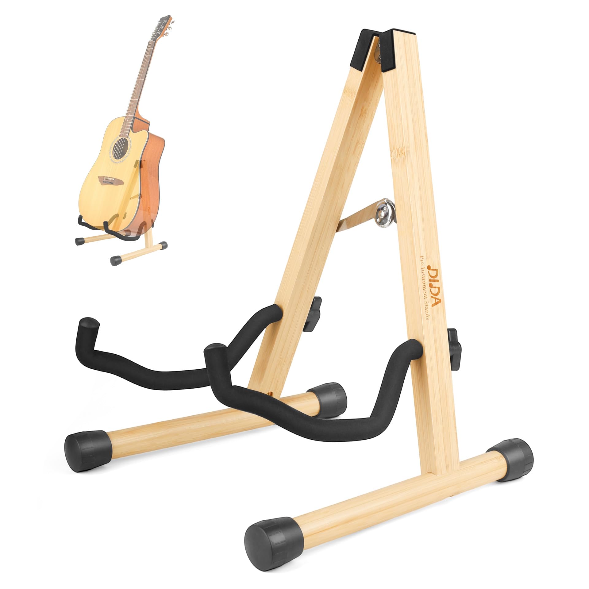 DIDA Guitar Stand, Wooden A-Frame Stands for Acoustic Guitar, Violin, Ukulele, Electric Guitar, Bass, and Cello with Non-Slip Padding for Home and Travel (Bamboo, Acoustic Guitar)