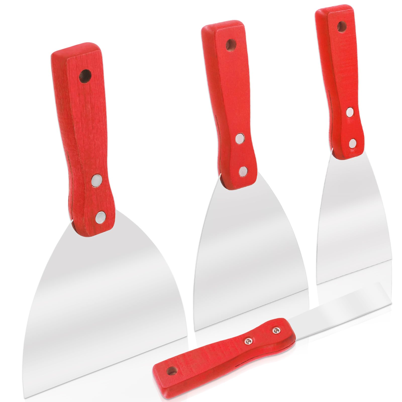 Swpeet 4Pcs 1" 3" 4" 5" 4 Sizes Stainless Steel Putty Knife Scrapers Assortment Kit, Metal Scraper Tool Spackle Knife for Drywall Finishing, Plaster Scraping, Decals, Wallpaper