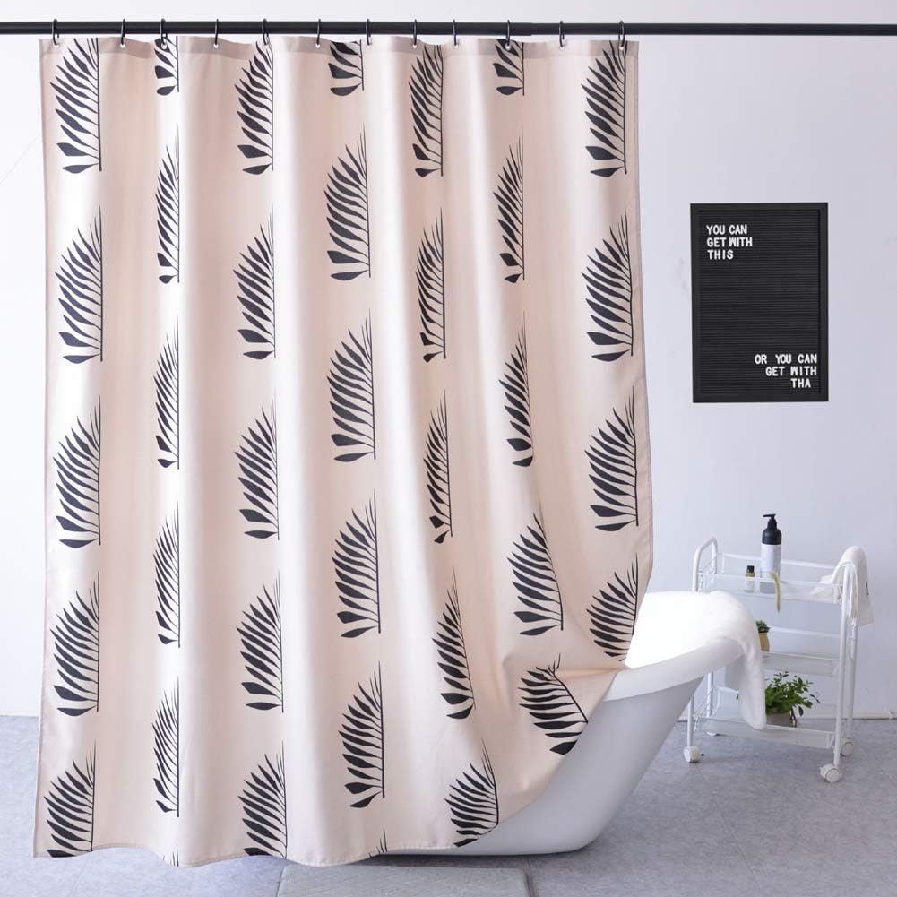 Extra Long Fabric Shower Curtain, Elegance Luxury for Bathroom, Leaf Tabs, Light Pink Black, Machine Washable, 72-by-78 inches