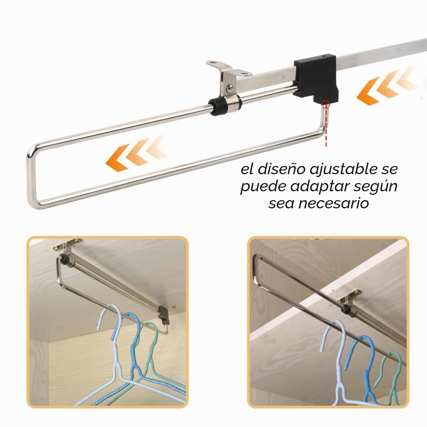 Barra para Ropa Extensible, 2 piezas Percha Retráctil, Barra para Ropa de 25 cm, Cajón de Percha Retráctil, Barra para Armario de Acero Inoxidable, con Tornillos, Plateado