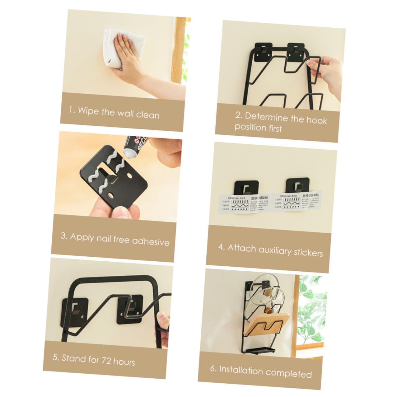 Support Mural Cuisine pour Couvercle de Casserole et Planche à Découper Organisateur Suspendu Pratique Rangement pour Ustensiles Compatible Murs Lisses Noir