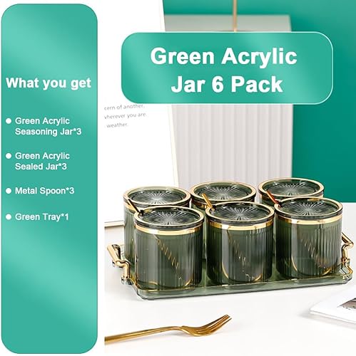 Miniatura 14 de Tarros acrílicos para especias de condimentos, caja de especias para condimentos con tapas y cucharas y bandeja, recipientes de plástico