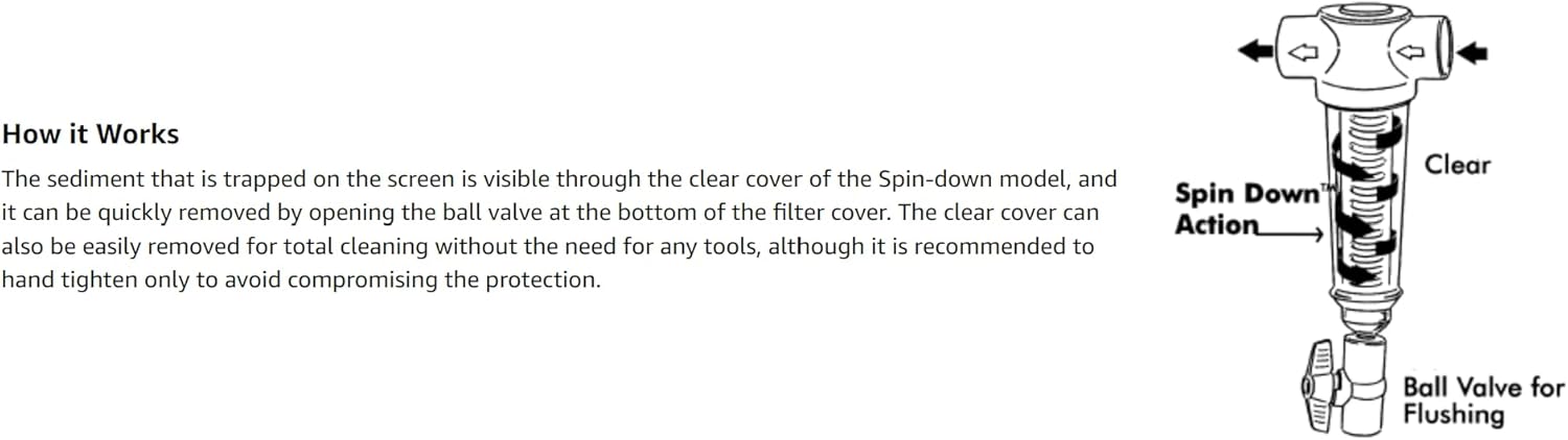 Merrill MFG 1-Inch Spin Down Sediment Water Filter, PVC T-Style with 100 Mesh Screen for Well and Irrigation Filtration