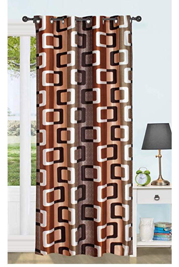 INIRA TRENDZINIRA TRENDZ Polyester & Polyester Blend Printed Curtain, 4 x 5 feet, Brown, COFFE, Pack of 1., Grommets