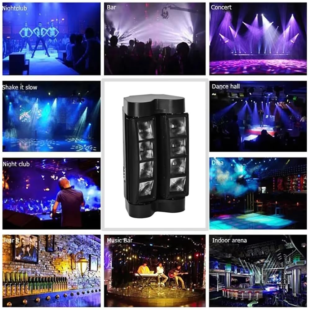 Confezione da 2 faretti Beam Spider Beam 83 Gunner Smoke con LED RGBW e controllo DMX - Luce da festa, luce flash lampadario Proiettore audio automatico per bar, club, discoteche, feste, DJ e
