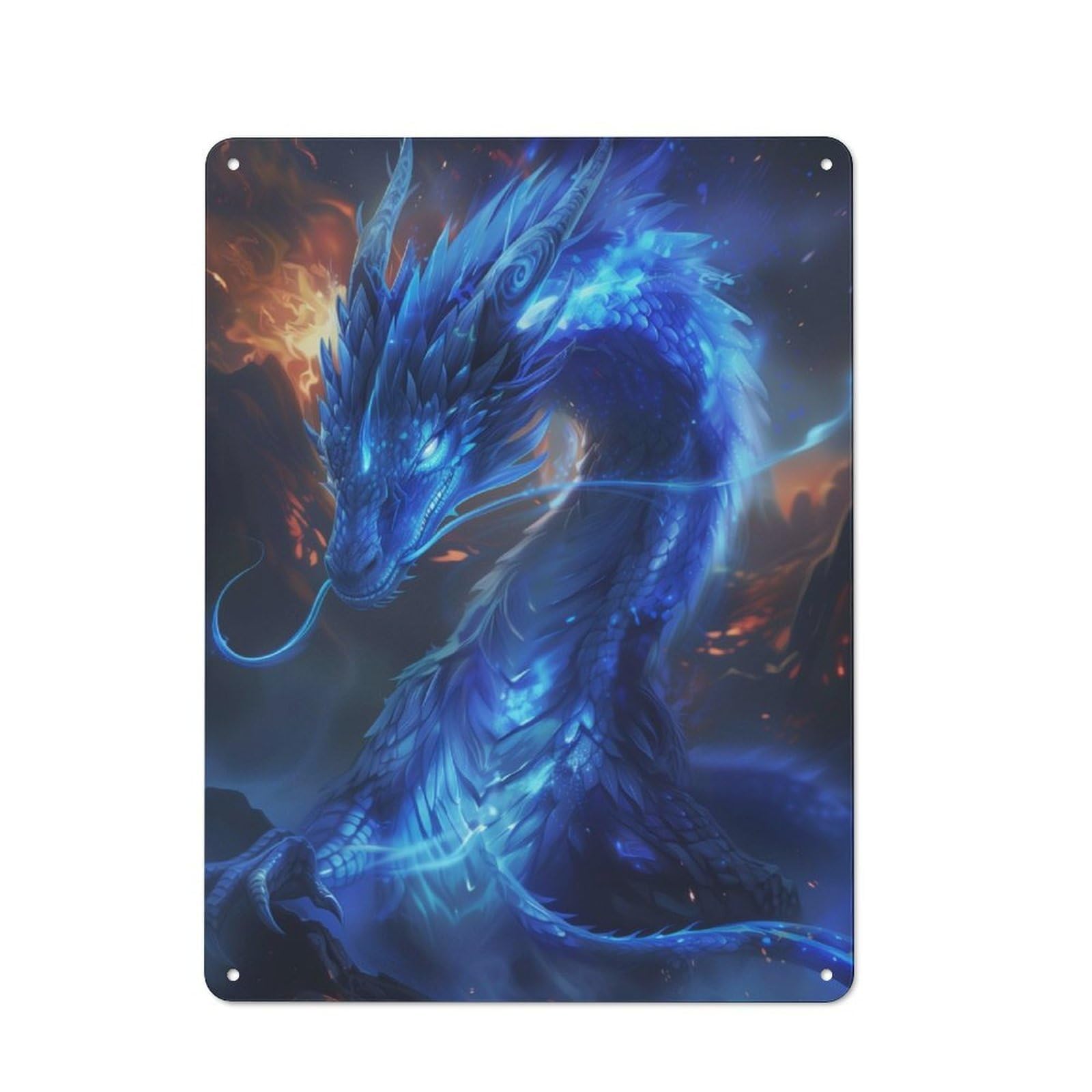 Junmoney Blue Dragon Flame Retro Retro Metal Sign 40X30cm Featuring Old Style Wall Plaque For Lounge, Study, Pub Or Wall Gallery