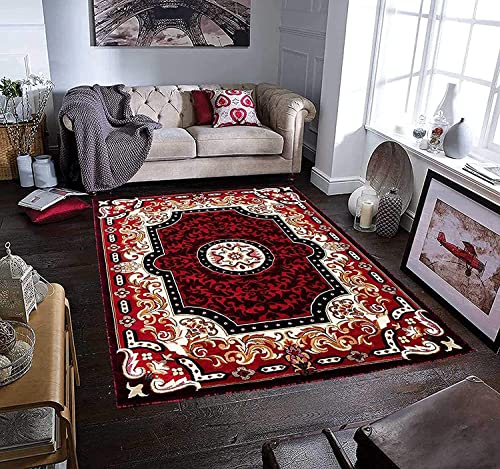 Image of Modern Design Thick Anti Skid Washable Carpet for Living Bedroom, Bedside Carpet for Living Room, Size-(5 X 7) Feet, Color- Red X