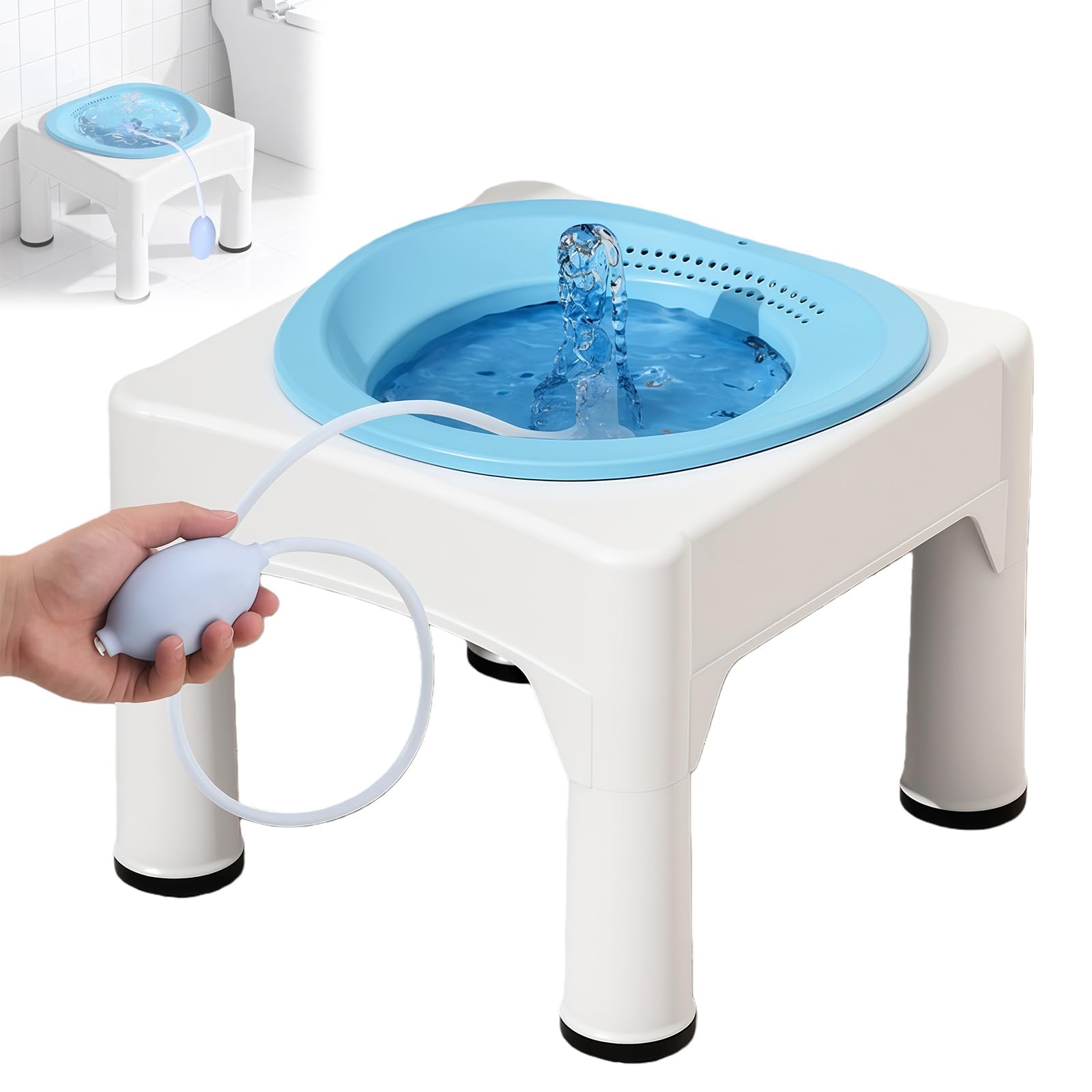 Baño de asiento con taburete, 1600 ml, bañera colgante para baños de asiento, bañera de cadera con acondicionador, resistencia al calor hasta 120 °C, bañera de asiento para tratamiento de hemorroides