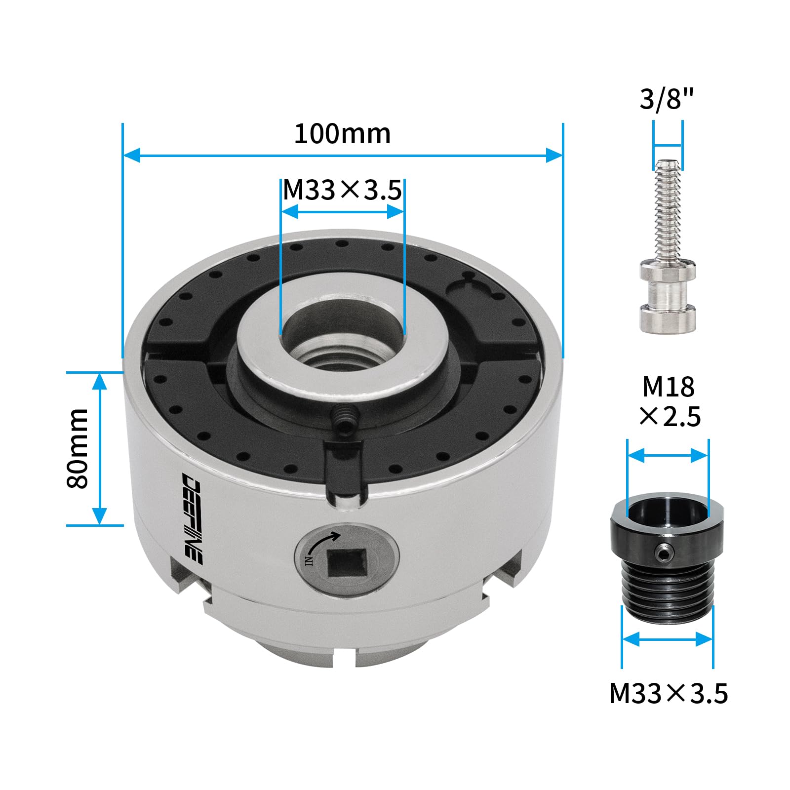 Mandrin de tour à bois,100mm 4 Mâchoires mandrin de tour centrage automatique M33 Avec adaptateur M18(1)