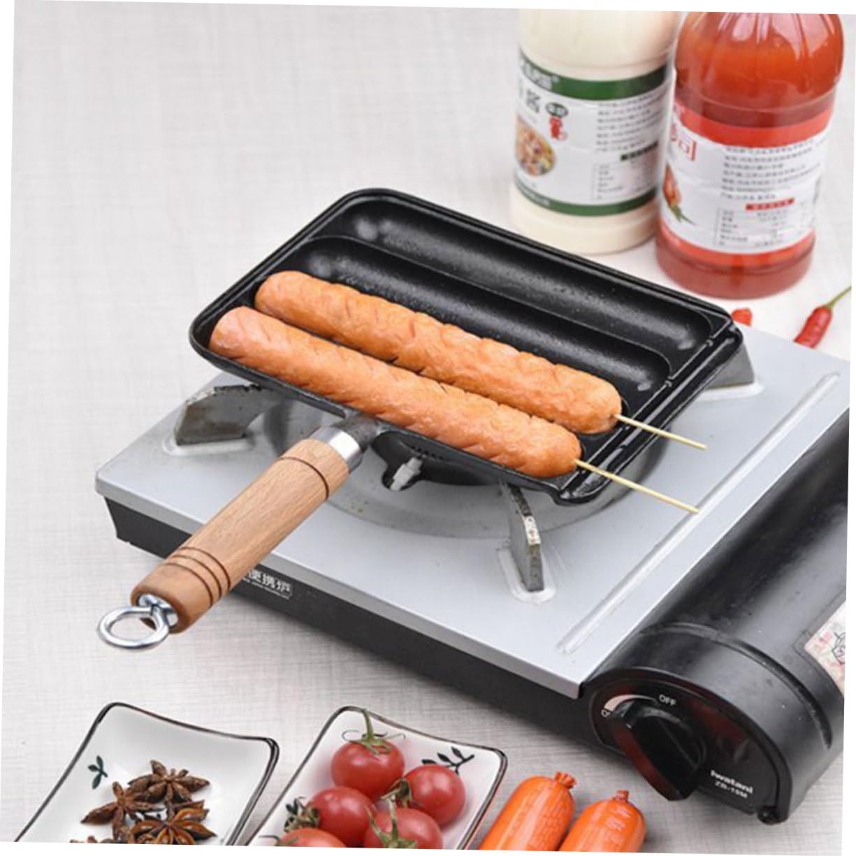 YARNOW Macchinetta per Hot Dog in Ferro Nero con Manico per Bbq