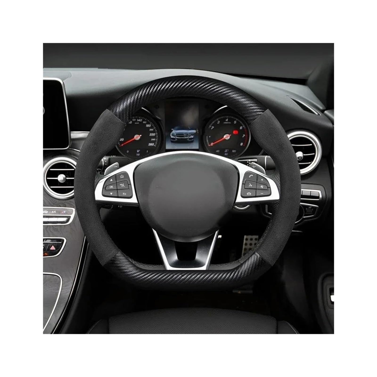 Auto Copri Volante per Mercedes per Benz AMG A B C E Classe S W221 GLA GLB GLC CLA CLS Coprivolante per Auto da 38 Cm Accessori per Auto(Nero)