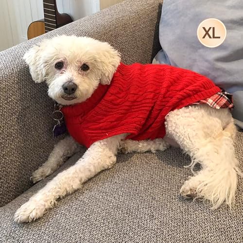 Image of KYEESE Dog Sweater for Small Medium Dogs Turtleneck Thick Knit Pullover | Stretchy Fit, Lightweight & Warm, Cozy Knit Comfort, Classic Plaid Design, Gentle on Sensitive Skin, Winter Daily Wear