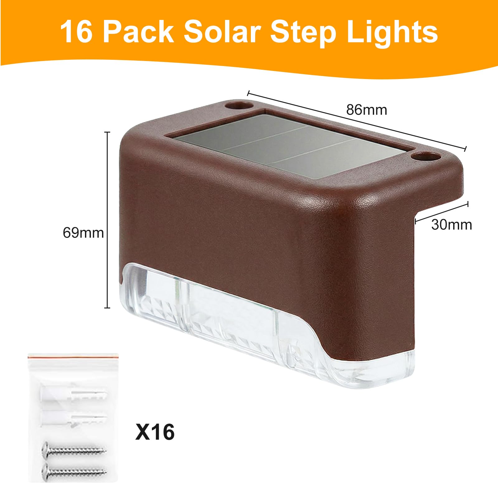 Qoosea Luci Solari da Giardino Esterno, 16 Pezzi Luce Solare Led per Scale Bianco Caldo, Impermeabile Luce Solare Faretto Lampade Solari per Scale Patio Sentieri Giardino Decor