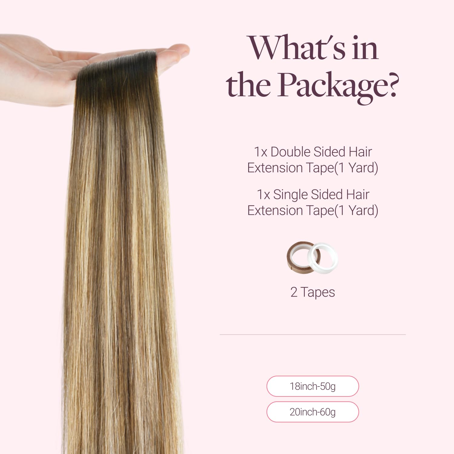GOO GOO Tape Hair Extensions, Weft Hair Extensions Real Human Hair, 16inch 50g, 4/27/4 Balayage Chocolate Brown to Caramel Blonde - Image 4