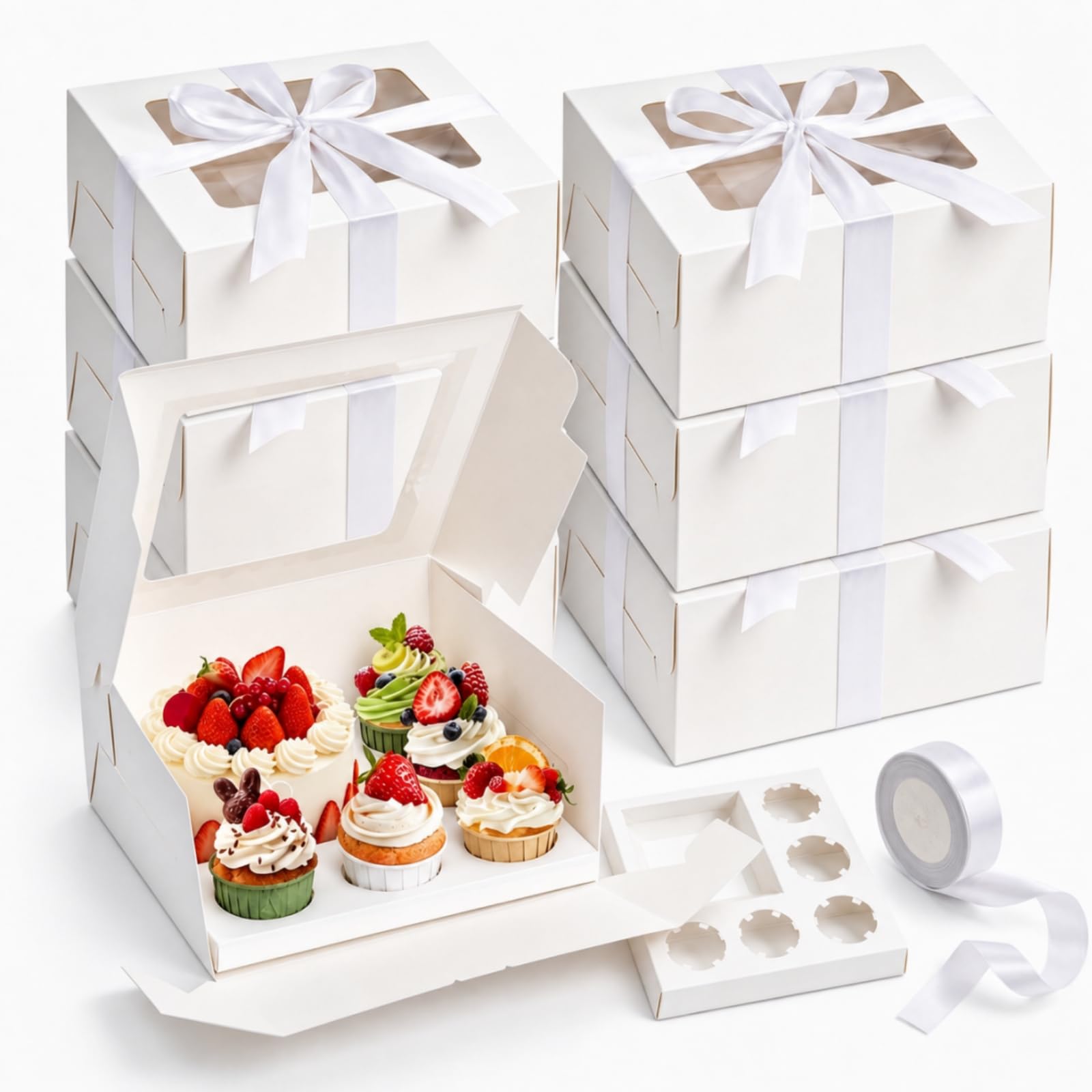 Dicunoy 6 Pack Bento Cake Box with Cupcakes, 5 Inch Cake + 5pcs Cupcake