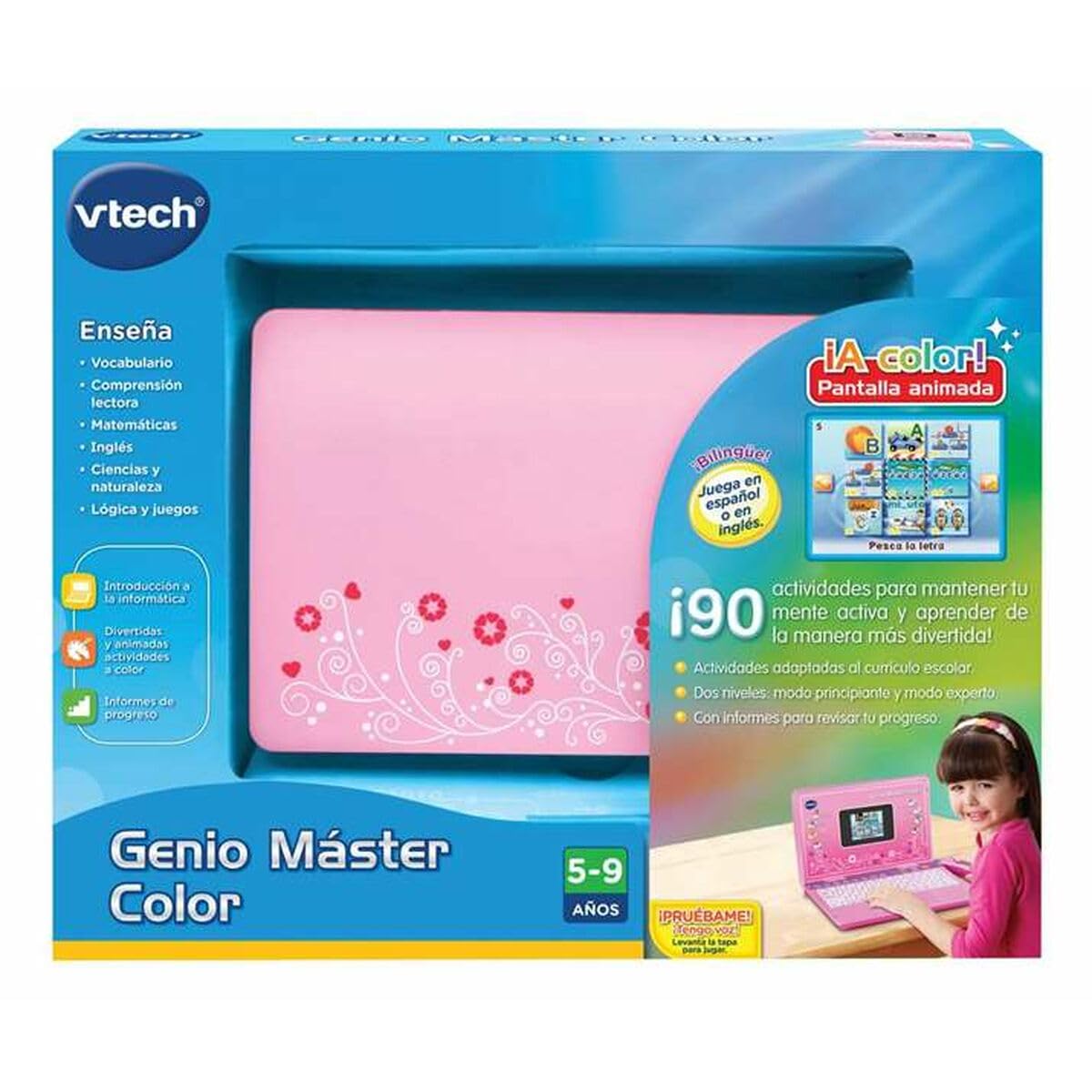 VTech Genio Máster Color Bilingüe Ordenador portátil niños 180 Actividades español inglés Rosa