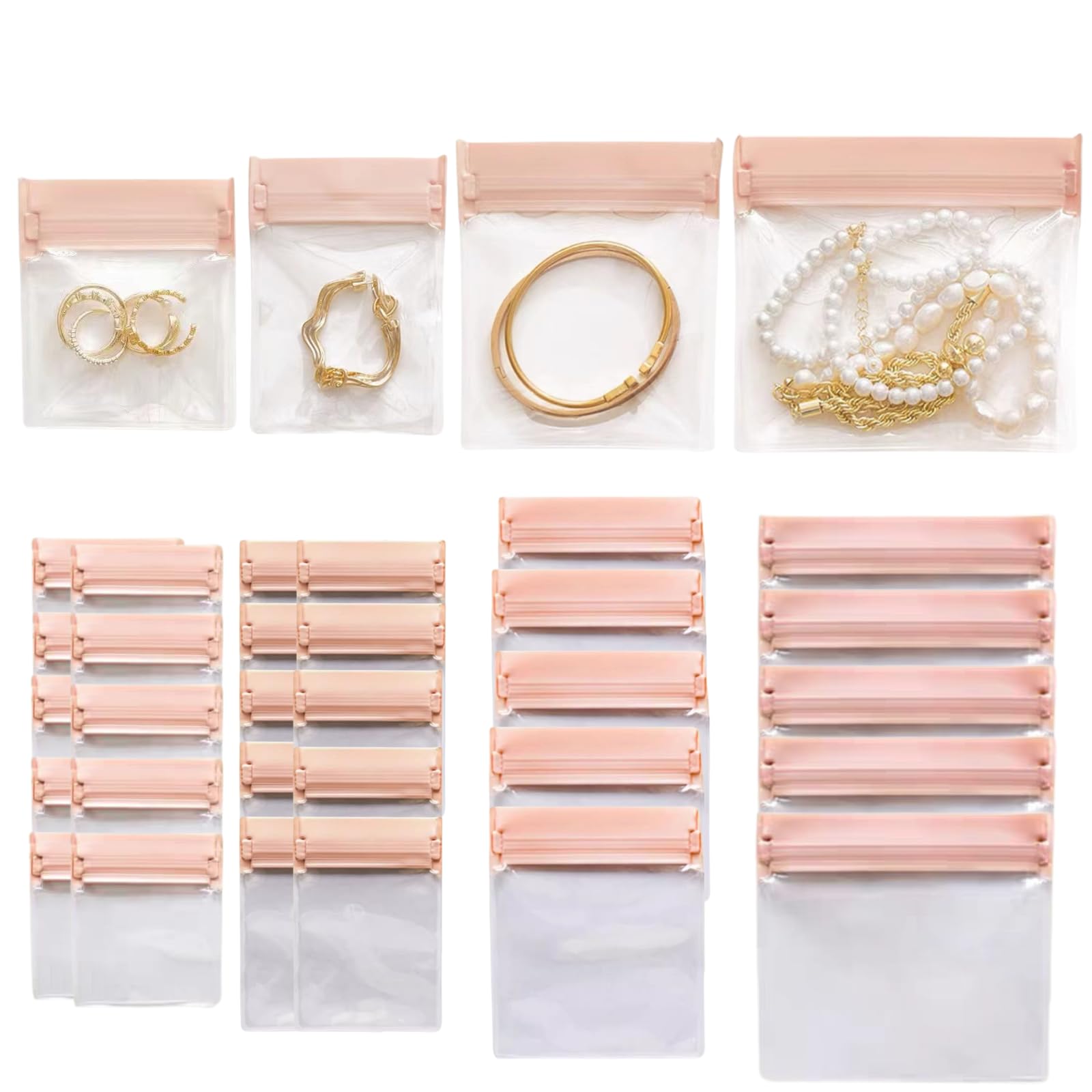 30 PCS Eva Jewelry Storage Bag, Anti Tarnish Clear Jewelry Plastic Bags, Resealable Pink Ziplock Pouches for Holding Jewelries, Watches, Bracelets (30