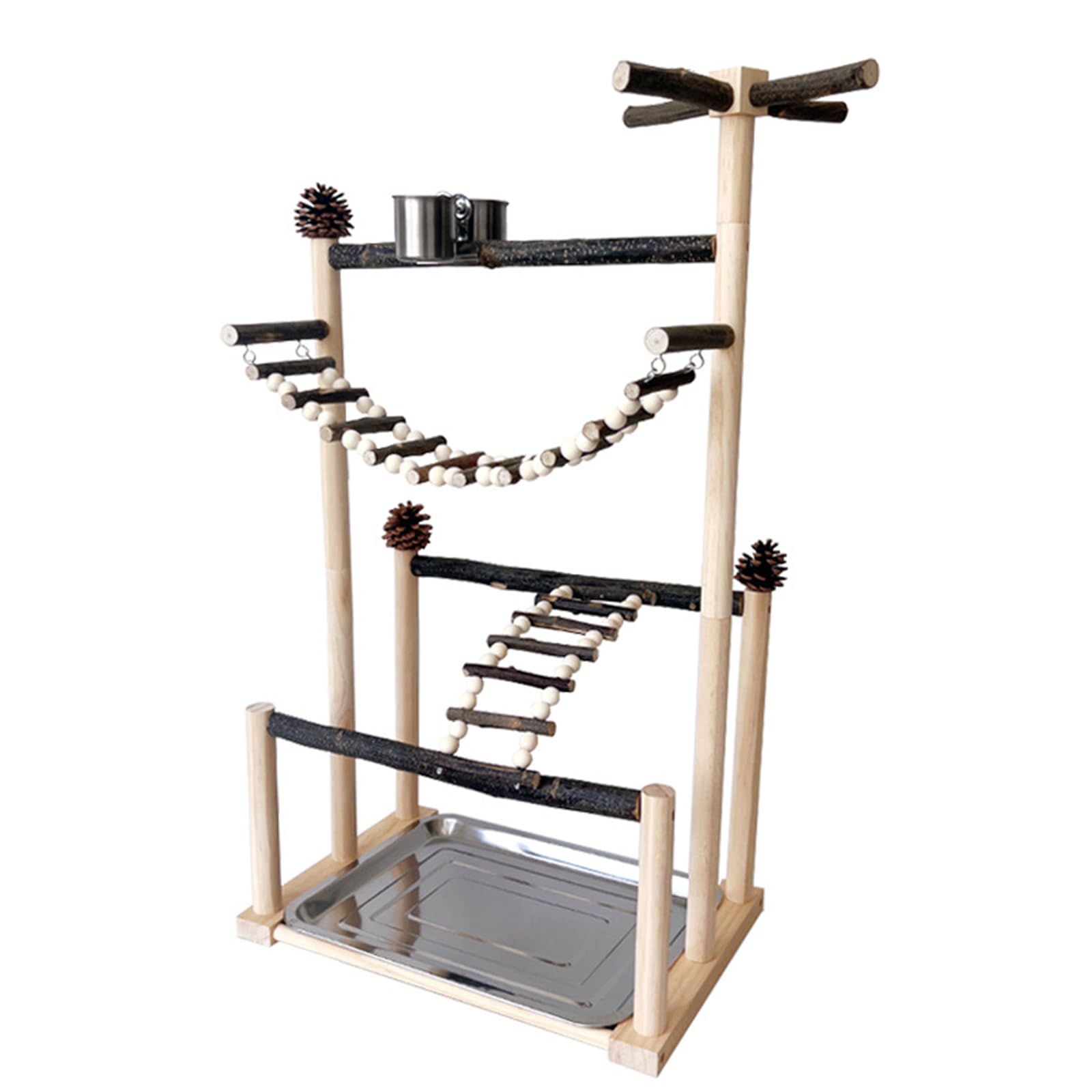 Percha giratoria, escalera de escalada, centro de juego para loros, bandeja extraíble, comedero, columpio de madera para ejercicios de aves, bandeja extraíble, percha para pájaros