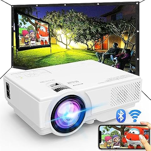 Projector with WiFi and Bluetooth, 2024 Upgrade Outdoor Projector, Mini Movie Projector Supports 1080P Synchronize Smartphone Screen by WiFi/USB Cable for Home Entertainment Cover