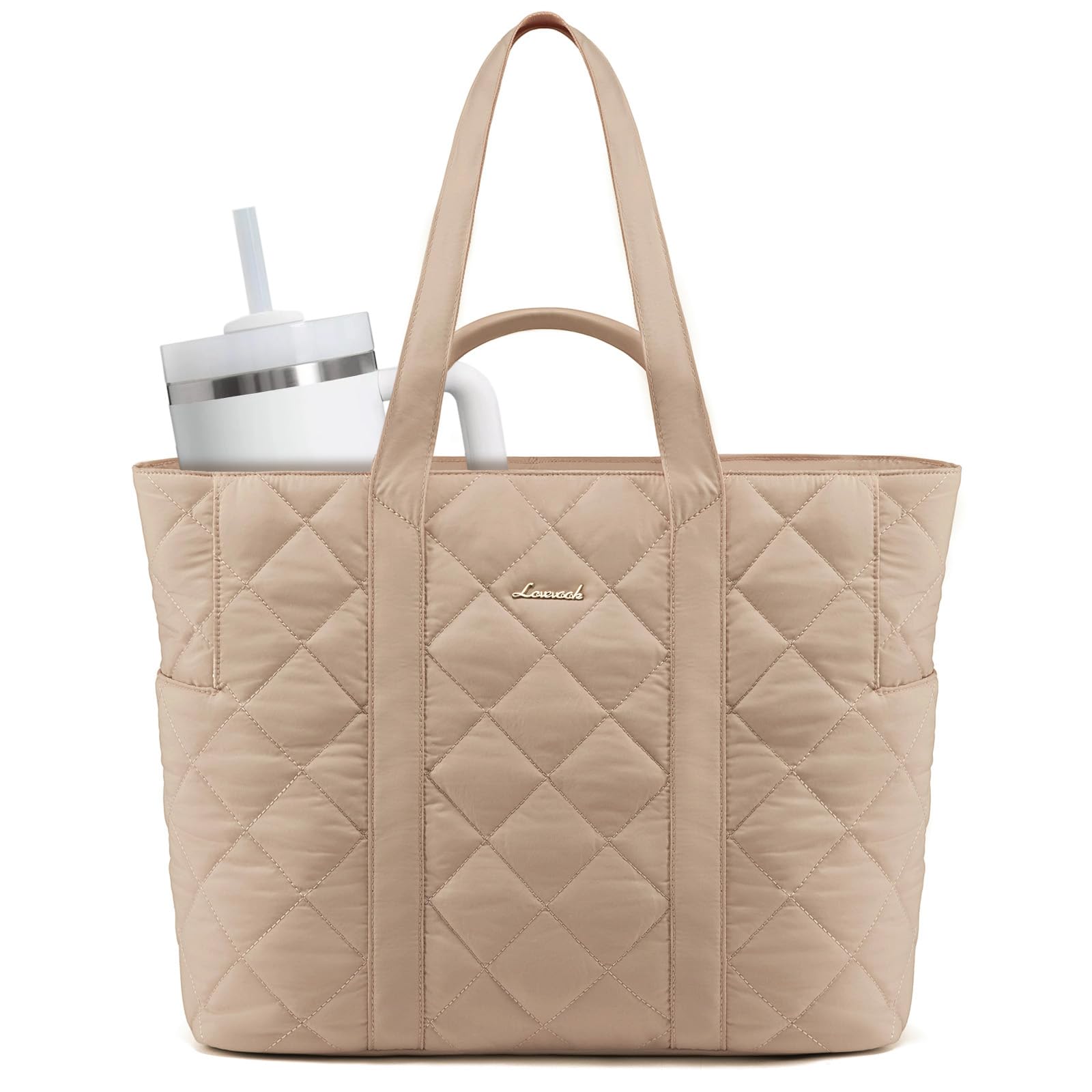 LOVEVOOK Laptop Tote Bag for Women,Quilted Puffer Laptop Bag Purse Computer Travel Work Tote Bags for Women with Zipper